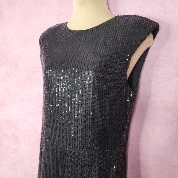 180. Black Sequin Sleeveless Jumpsuit Size L - Picture 4 of 6